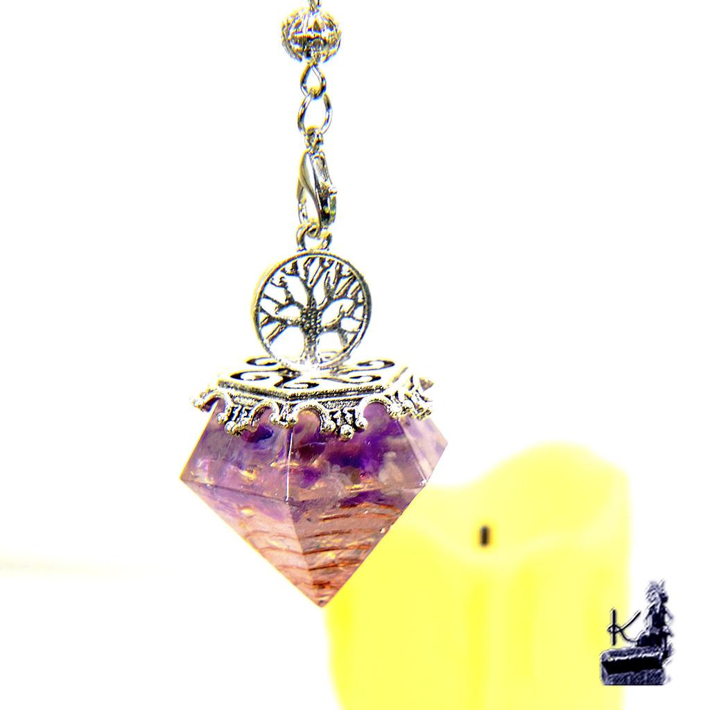 Pendule orgonite en résine, cuivre et améthyste