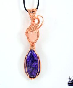Pendentif Galla en cuivre avec charoite et quartz rose