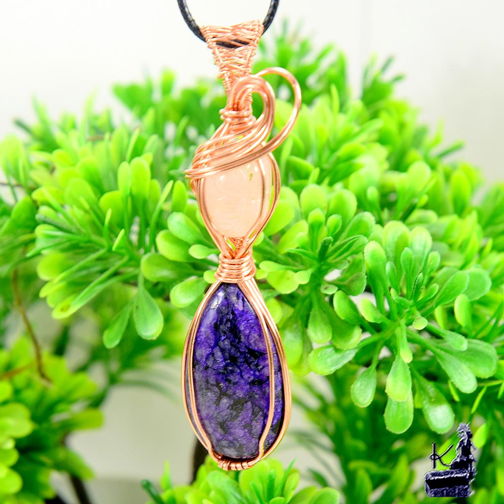 Pendentif Galla - charoite et quartz rose – Image 6