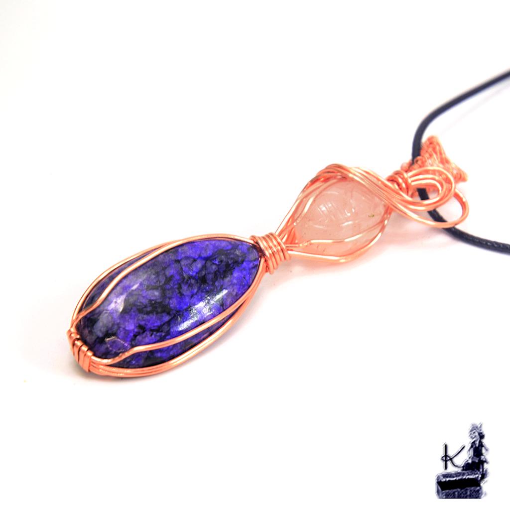 Pendentif Galla - charoite et quartz rose – Image 5