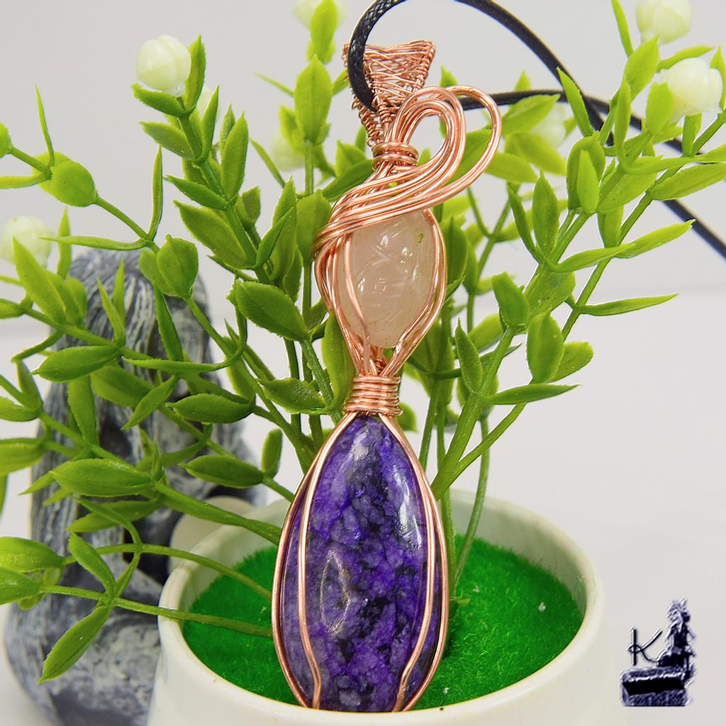 Pendentif Galla - charoite et quartz rose – Image 4