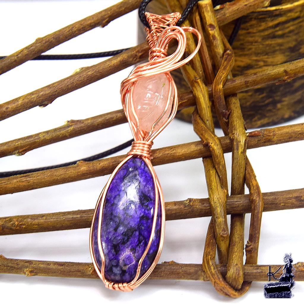 Pendentif Galla - charoite et quartz rose – Image 3