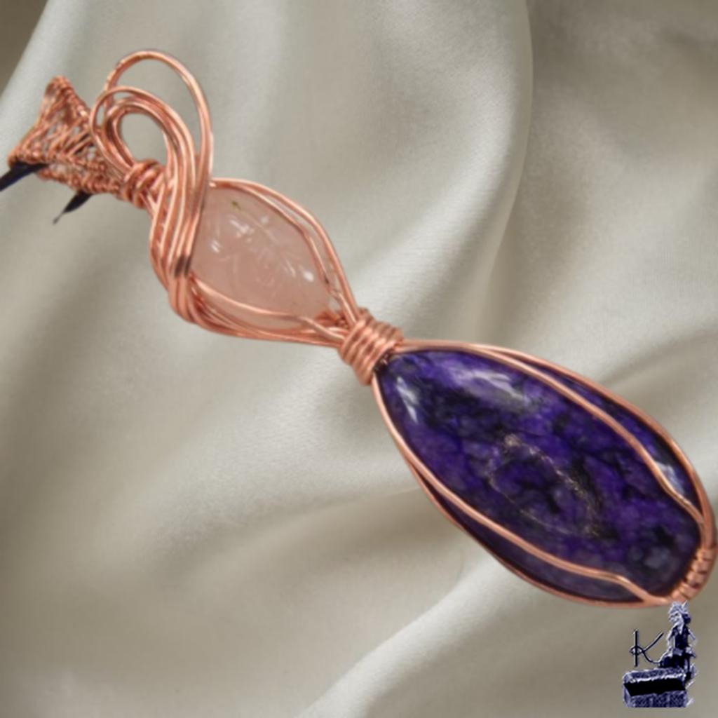 Pendentif Galla - charoite et quartz rose – Image 2