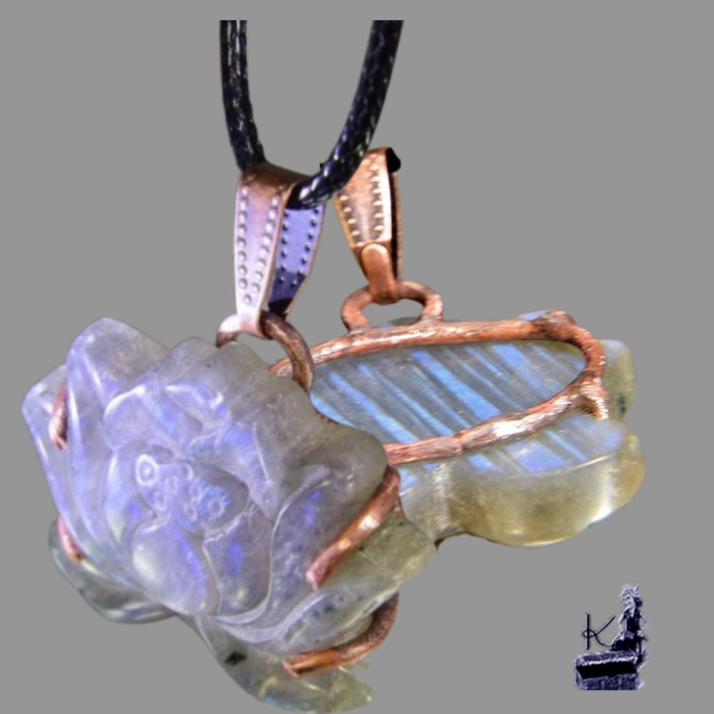Réservé : Pendentif Lotus - labradorite et cuivre – Image 2
