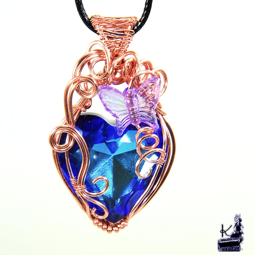 Réservé Nathalie : Pendentif Teila - hemimorphite et cuivre naturel + coeur en cristal – Image 2