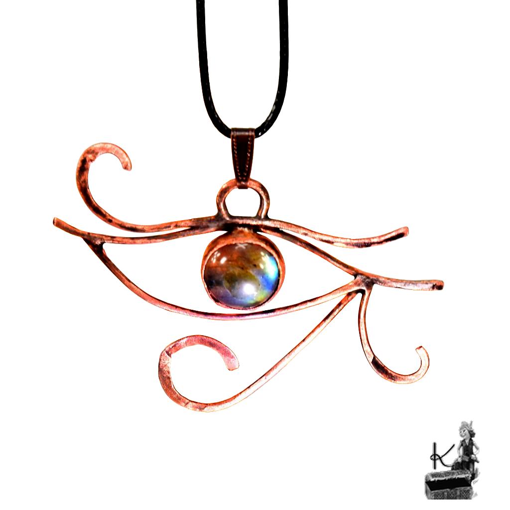 Pendentif Oeil de Horus en cuivre naturel et labradorite – Image 2