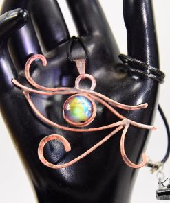 Pendentif Oeil de Horus en cuivre naturel et labradorite – Image 4