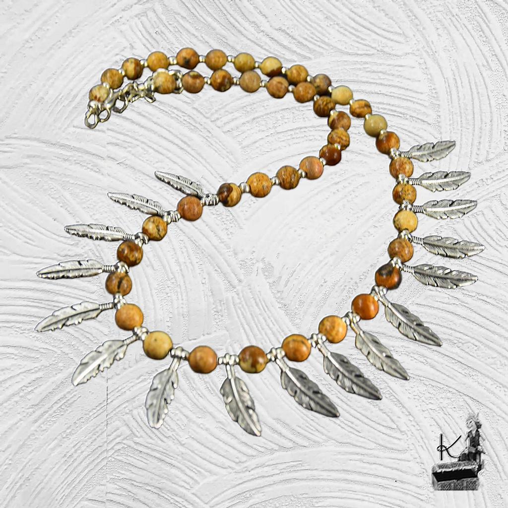 Collier Sora - jaspe paysage et plumes argentées – Image 7