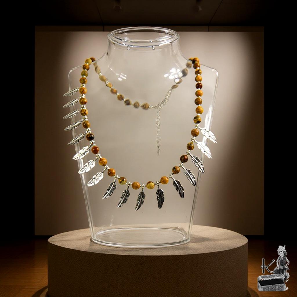 Collier Sora - jaspe paysage et plumes argentées – Image 5