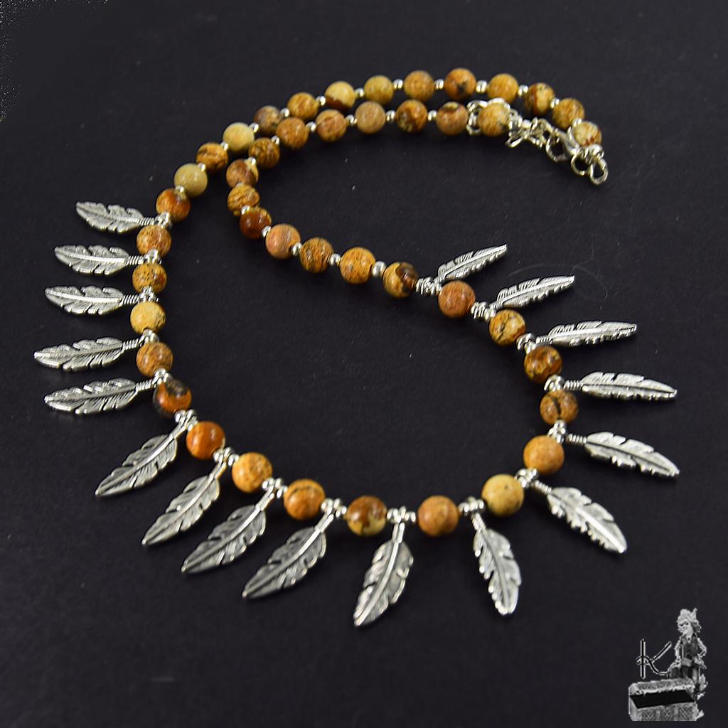 Collier Sora - jaspe paysage et plumes argentées – Image 3