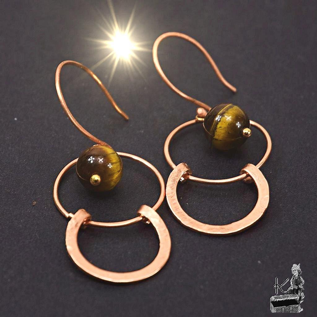 Boucles d'oreille Alvina - cuivre et oeil de tigre – Image 5