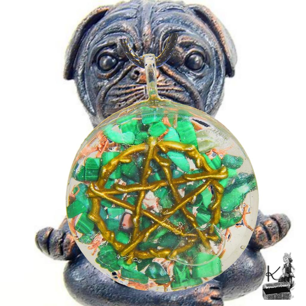 Pendentif Orgone Orgonite "Aghna" avec pentacle et malachite – Image 2