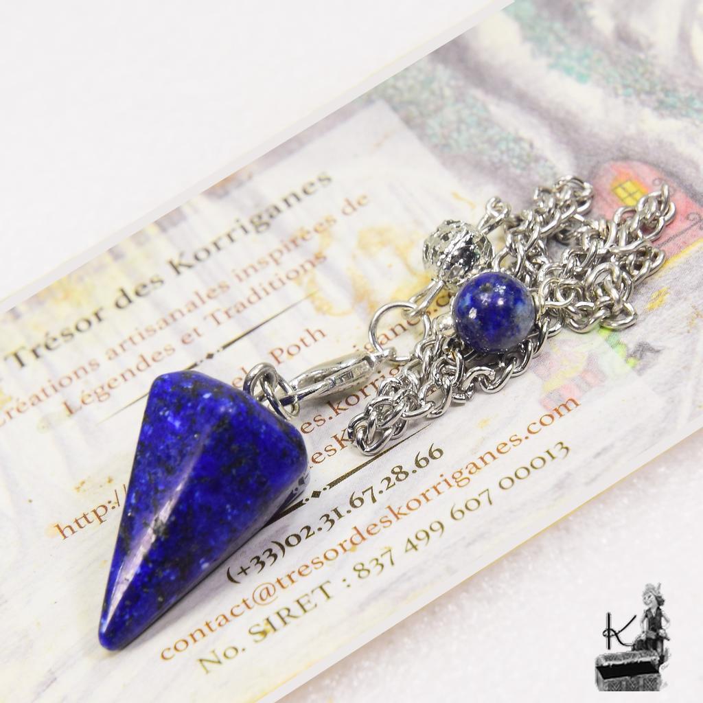 Petit pendule hexagonal pour radiesthésie en lapis lazuli – Image 2
