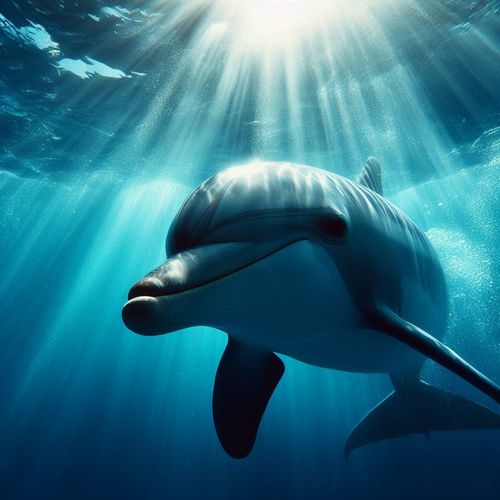 Un dauphin dans l'eau, symbolisant la liberté, la joie et la renaissance spirituelle de l'animal totem.