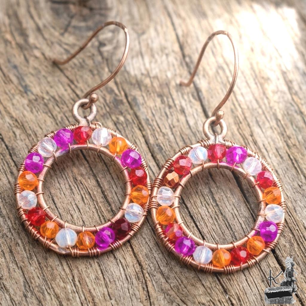 Boucles d’oreille Denesa – cuivre et cristaux – Image 2