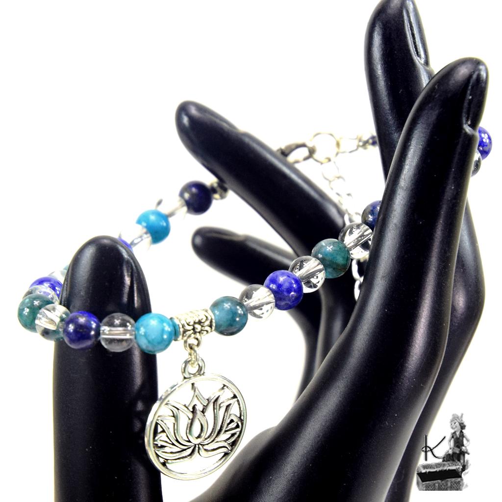 Bracelet Rhasa - perles en cristal de roche, apatite et lapis lazuli ( harmonie et sérénité ) – Image 2