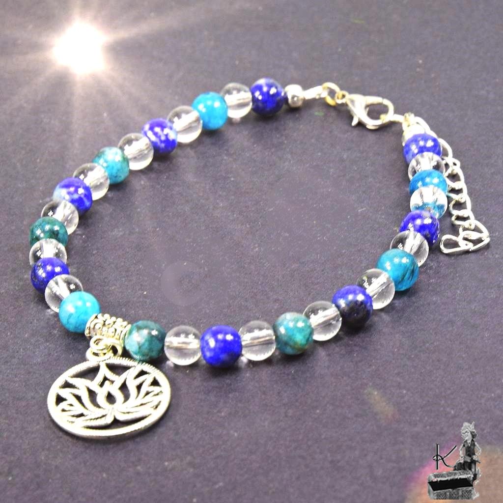 Bracelet Rhasa - perles en cristal de roche, apatite et lapis lazuli ( harmonie et sérénité ) – Image 3