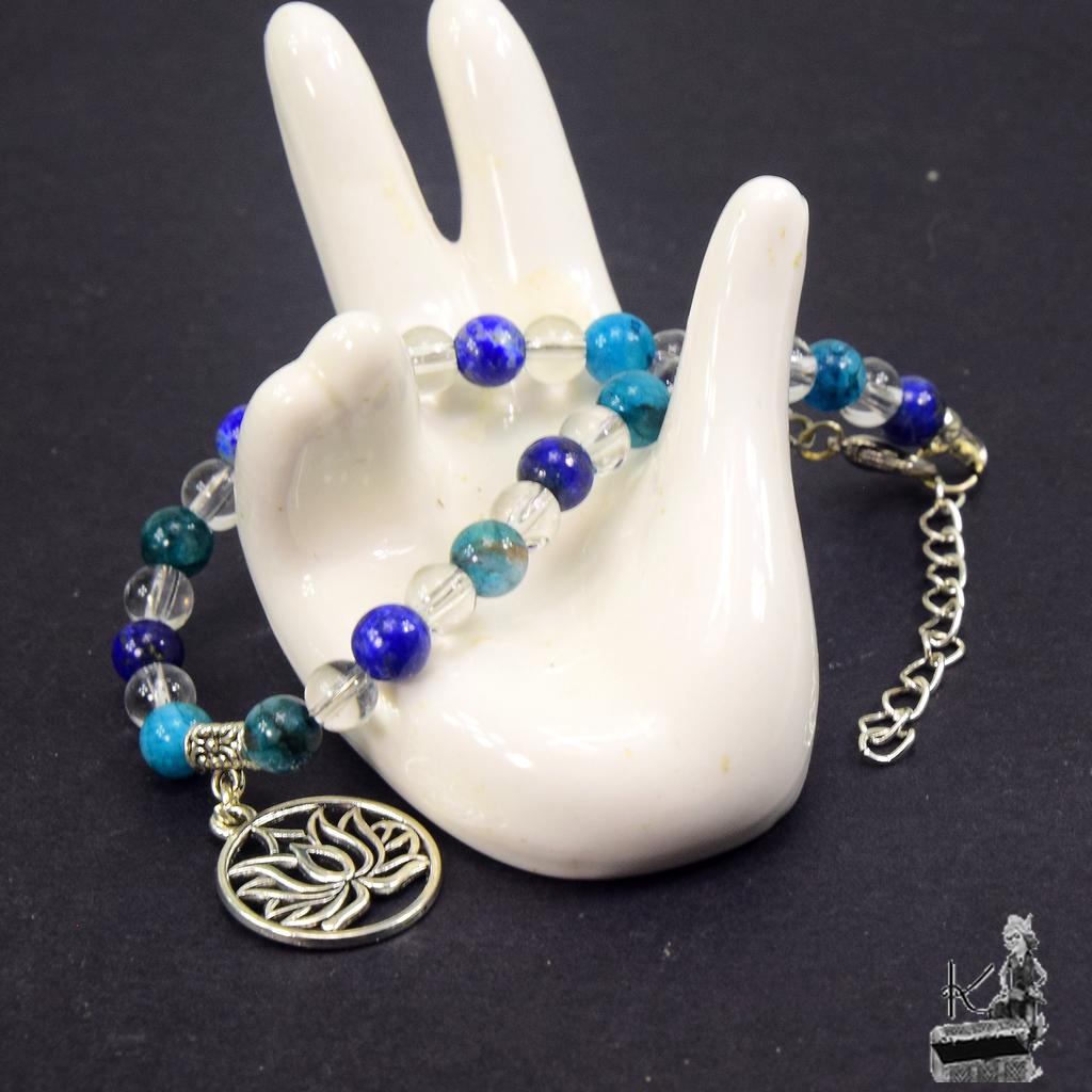 Bracelet Rhasa - perles en cristal de roche, apatite et lapis lazuli ( harmonie et sérénité ) – Image 4