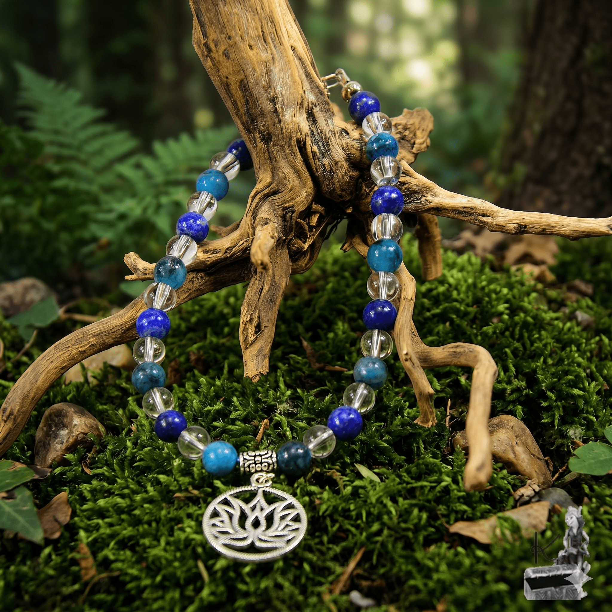 Bracelet Rhasa - perles en cristal de roche, apatite et lapis lazuli ( harmonie et sérénité ) – Image 5