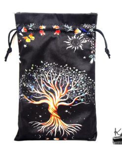 Pochette de tarot en velours noir Holly avec motif Arbre de Vie imprimé argenté pour protection de jeu de cartes divinatoires.