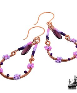 Boucles d’oreille Olier – cuivre naturel et perles en verre – Image 5
