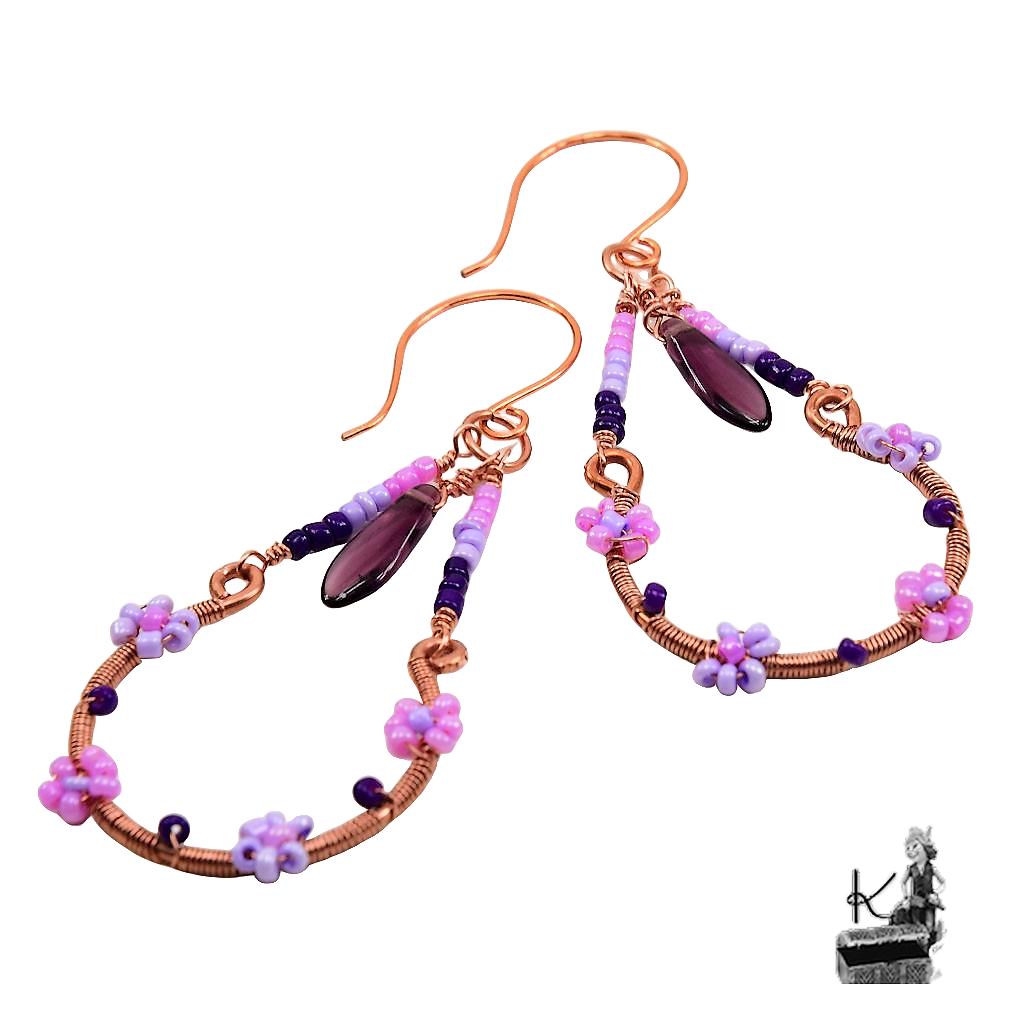 Boucles d’oreille Olier – cuivre naturel et perles en verre – Image 5