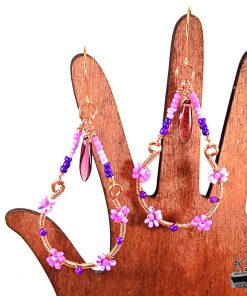 Boucles d’oreille Olier – cuivre naturel et perles en verre – Image 4