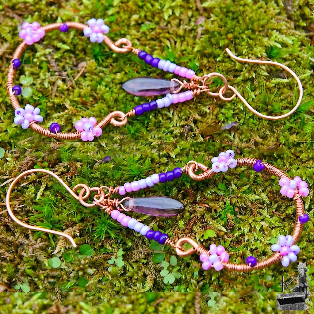 Boucles d’oreille Olier – cuivre naturel et perles en verre – Image 6