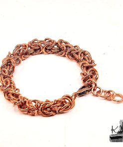 Bracelet homme Ogar en maille de cuivre naturel, bijou artisanal unique entièrement fait main.