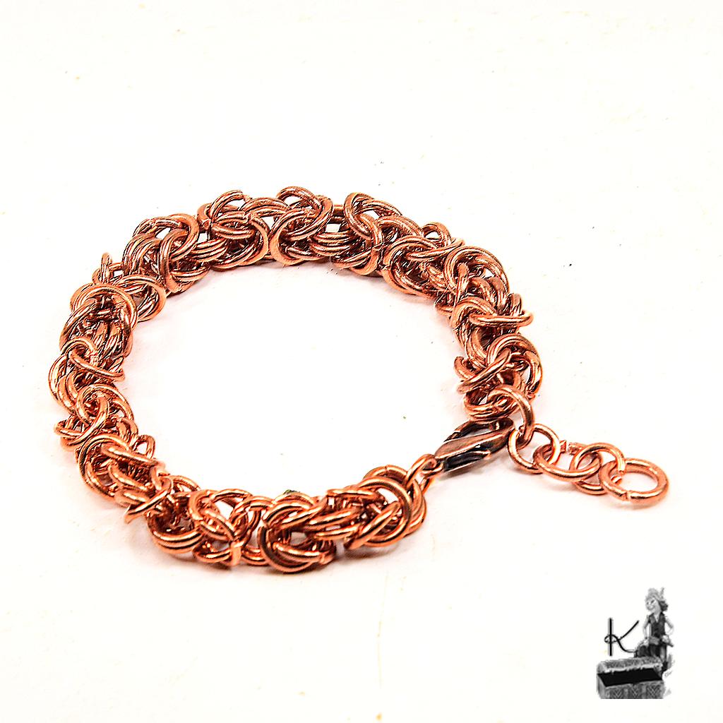 Bracelet homme Ogar en maille de cuivre naturel, bijou artisanal unique entièrement fait main.