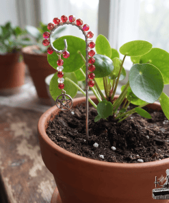 Mini tuteur pour plante Sanlya avec cristaux rouges facettés et pentacle, attrape-soleil pour décoration de jardin d'intérieur.