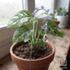 Mini tuteur pour plante Silia avec cristaux bleus et transparents en forme de goutte, attrape-soleil décoratif pour pot de fleurs intérieur.