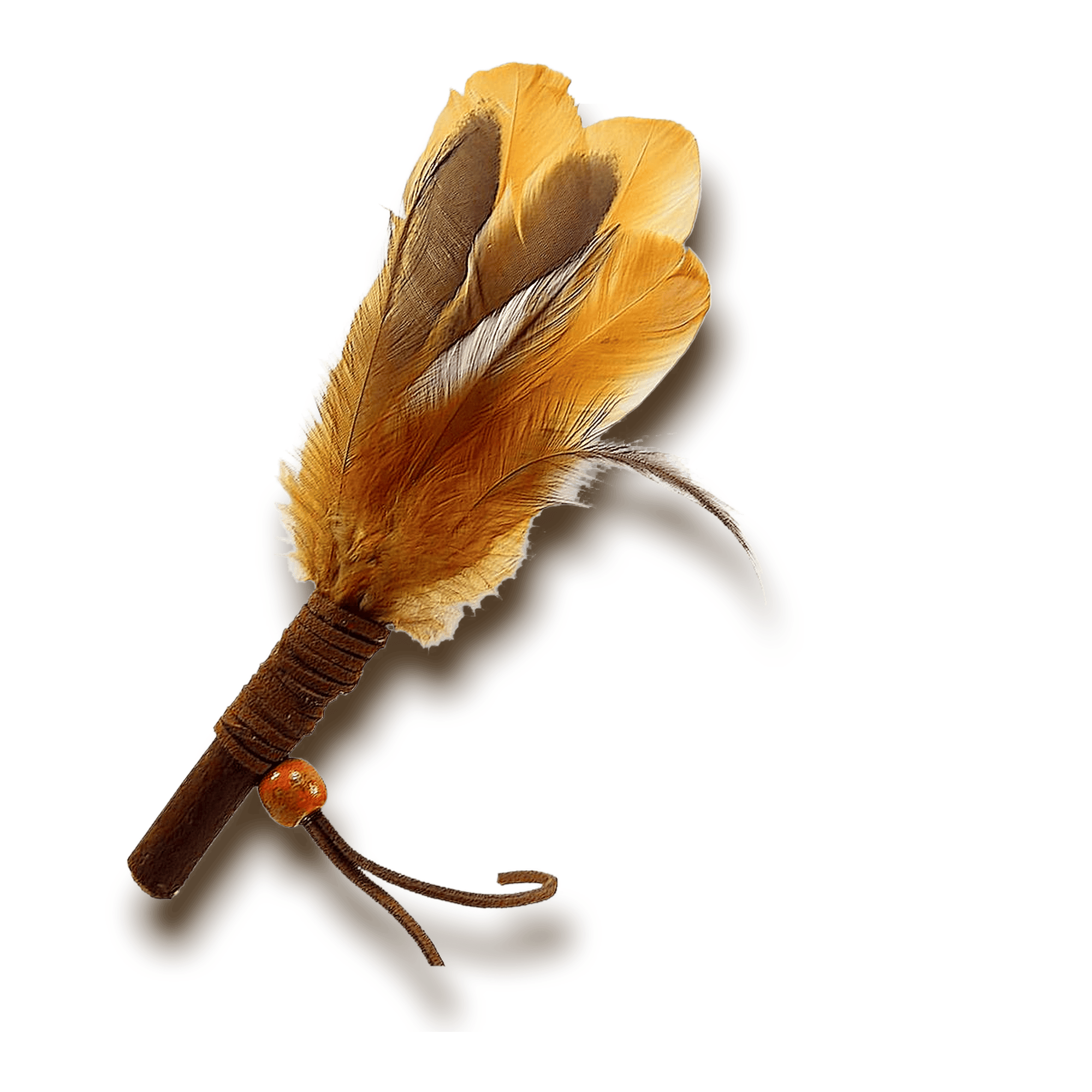 Plume de fumigation Shasta de 18 cm en plumes de coq naturelles avec manche en bois de noisetier et suédine.