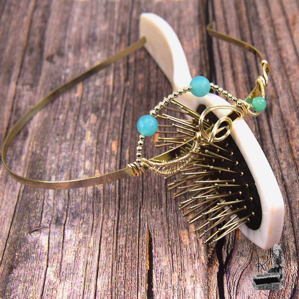 Serre-tête Shania – wire wrapped avec aigue-marine – Image 4