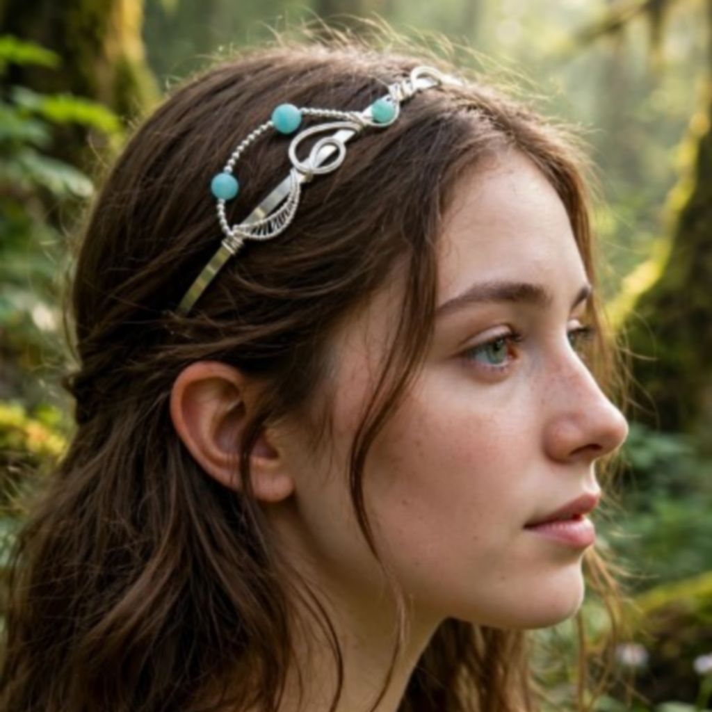Serre-tête Shania – wire wrapped avec aigue-marine – Image 3