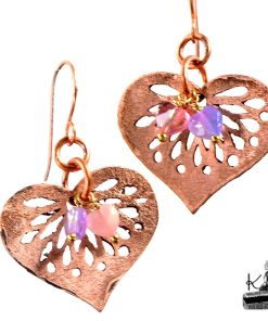 Boucles d'oreilles pendantes Fingar artisanales en cuivre et verre tchèque, finition antique