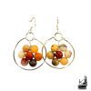 Boucles d'oreilles pendantes artisanales Katou en cuivre plaqué argent et perles de crazy lace agate du Trésor des Korriganes.