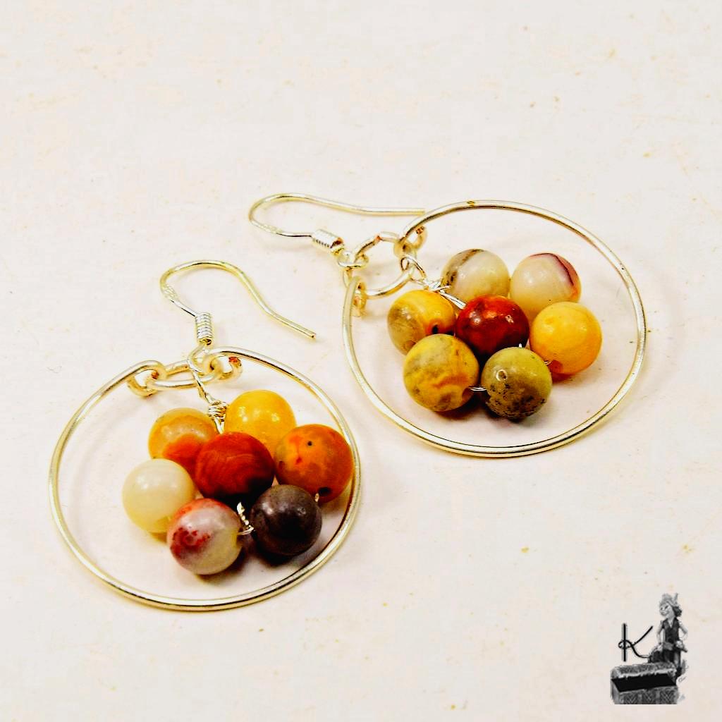Boucles d’oreille Katou – cuivre et crazy lace agate – Image 3