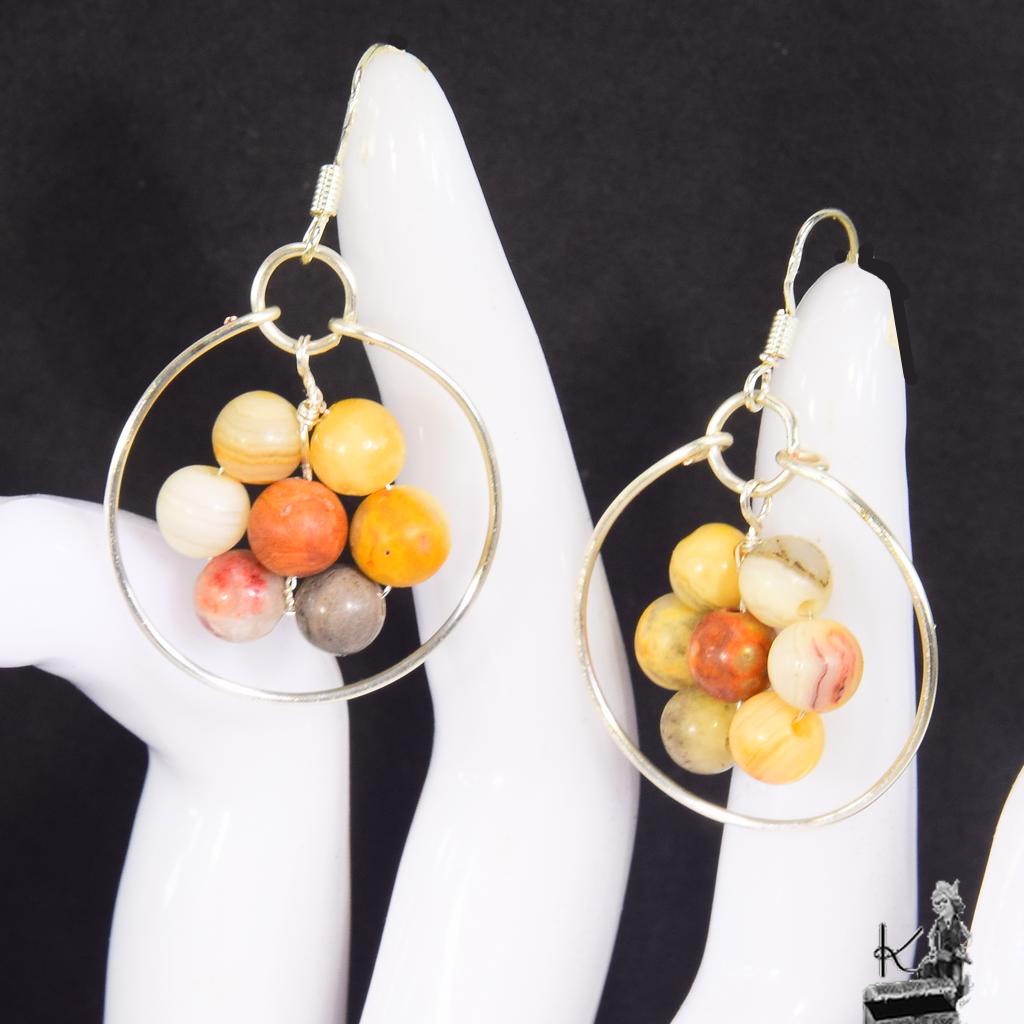 Boucles d’oreille Katou – cuivre et crazy lace agate – Image 2