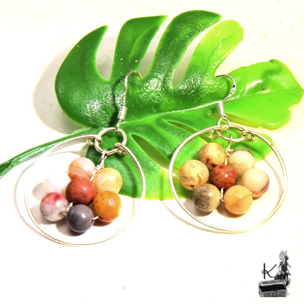 Boucles d’oreille Katou – cuivre et crazy lace agate – Image 4