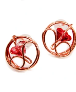 Boucles d'oreilles puces (tiges) artisanales Silène en cuivre naturel et fleur en verre tchèque par Le Trésor des Korriganes.