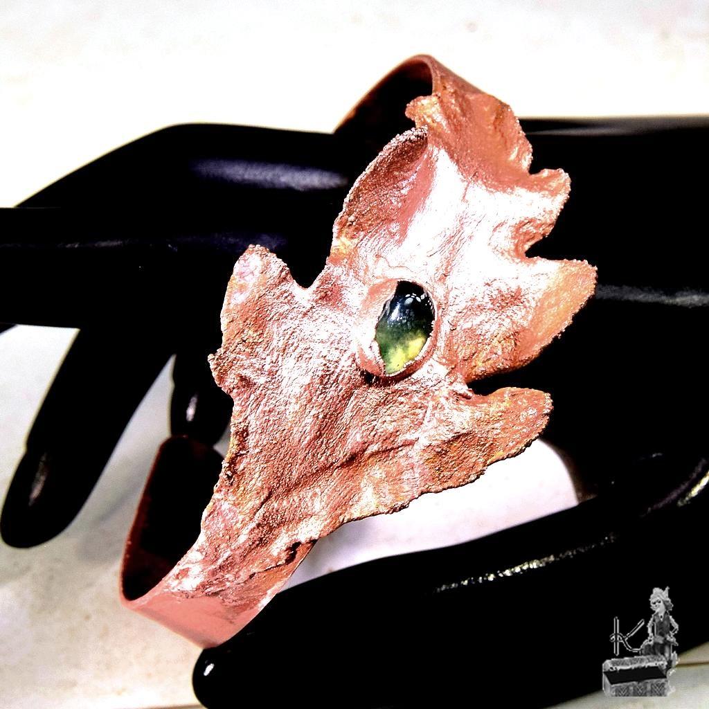 Bracelet manchette Stejar - feuille de chène et labradorite – Image 2