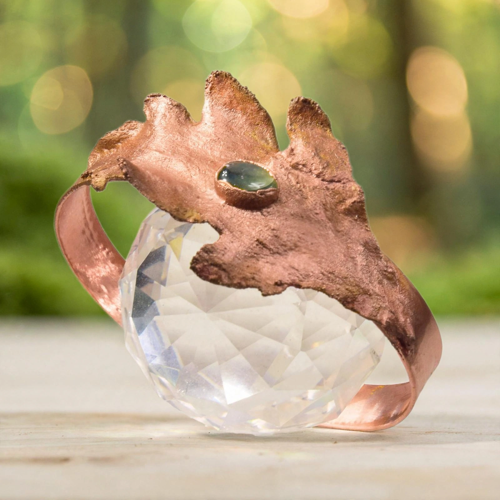 Bracelet manchette Stejar - feuille de chène et labradorite – Image 5