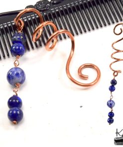 Spirale à cheveux en cuivre et lapis lazuli – Image 3