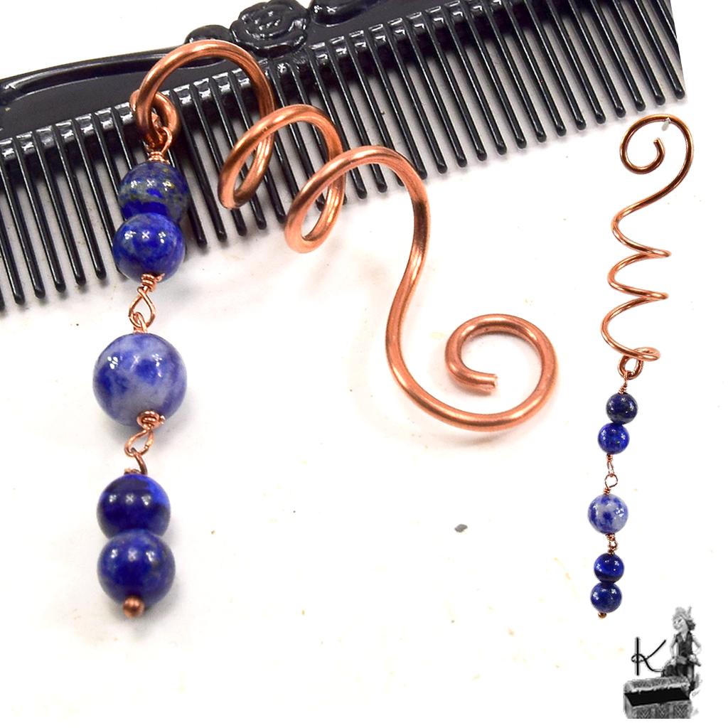 Spirale à cheveux en cuivre et lapis lazuli – Image 3