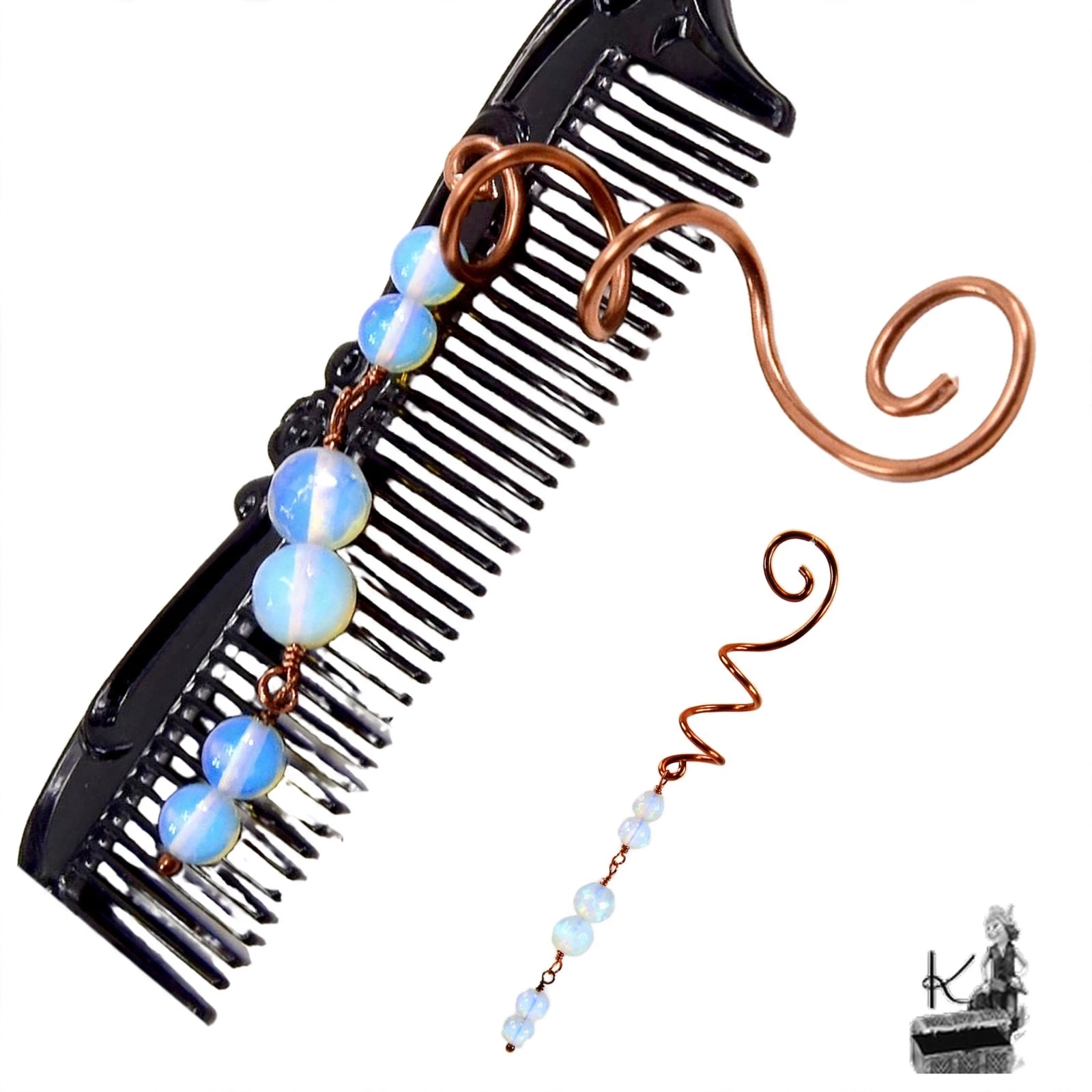 Spirale à cheveux en cuivre et opalite – Image 4