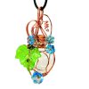 Pendentif fiole de potion Ligeia en fil de cuivre wire wrapping avec des fleurs en verre, bijou artisanal féérique.