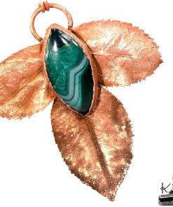 Alternative view of Pendentif Rosa - feuilles de rosier et agate rubanée