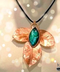 Pendentif Rosa - feuilles de rosier et agate rubanée – Image 3