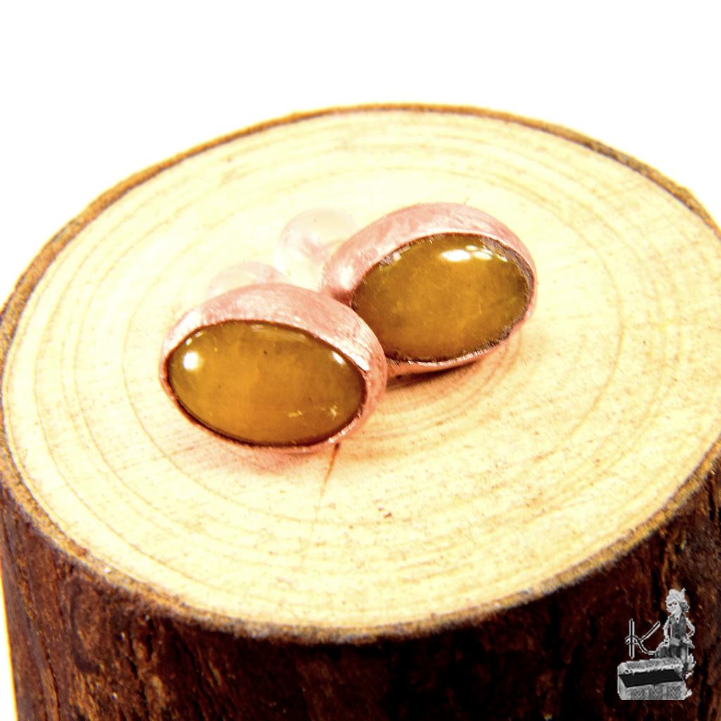 Boucles d’oreille tiges Fregan – cuivre naturel et jade naturelle – Image 3